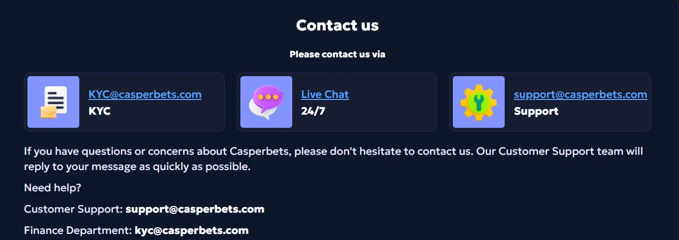 CasperBets Casino Support